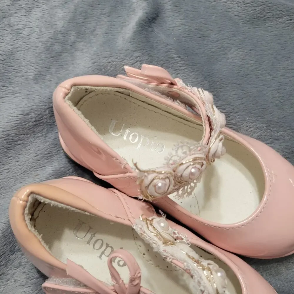 Utopia Shoes Little Girl 7 Pink Floral Strap Dress Up Flowers Loose Needs Repair